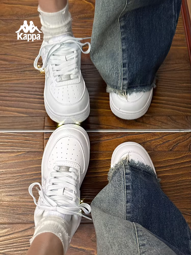 Giày thể thao nữ Kappa mùa đông 2025 kiểu mới, đa năng, cổ điển, màu trắng, đế dày, tăng chiều cao.