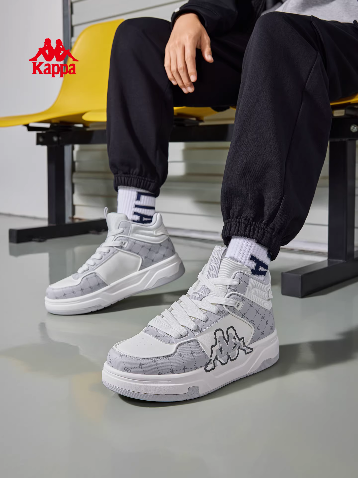 Giày thể thao cổ cao Kappa nam mùa đông 2025, giày thể thao thường ngày màu trắng cổ điển, giày thời trang