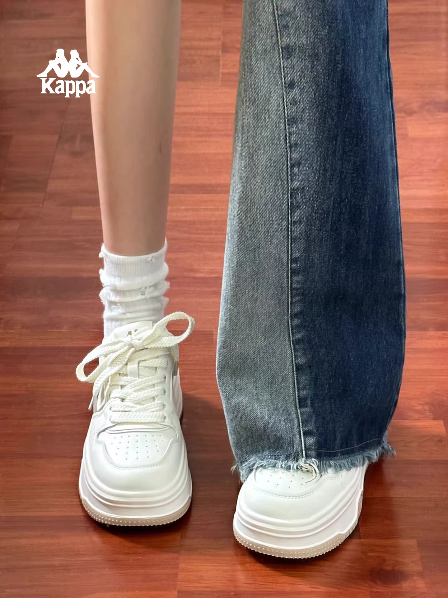 Giày thể thao đế dày tăng chiều cao Kappa dành cho nữ, giày trắng thời trang mùa đông mới 2025, giày thể thao đế mềm
