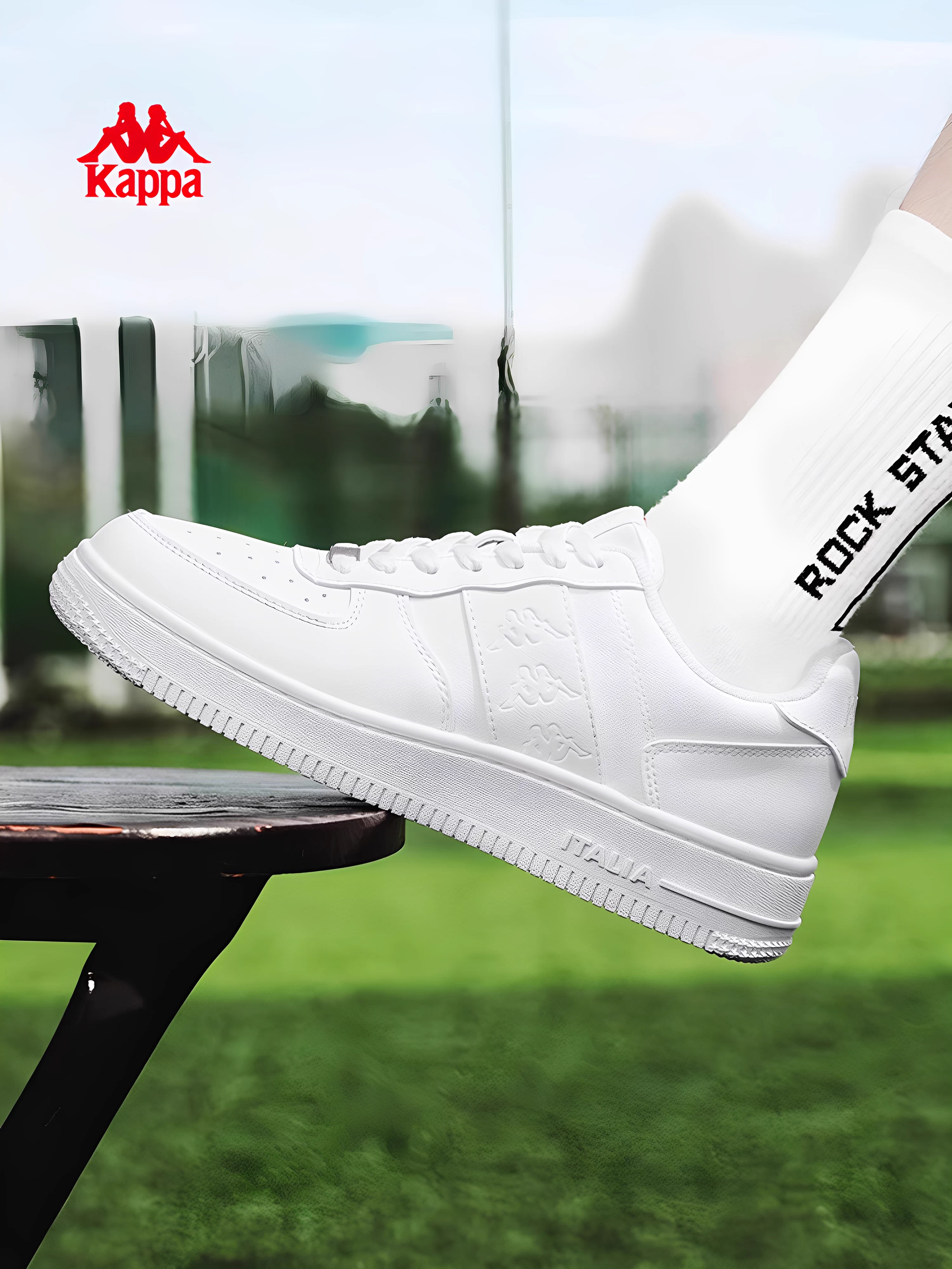 Giày thể thao nam Kappa đế dày màu trắng mùa đông 2025, kiểu dáng cổ thấp, thời trang, thể thao, thường ngày