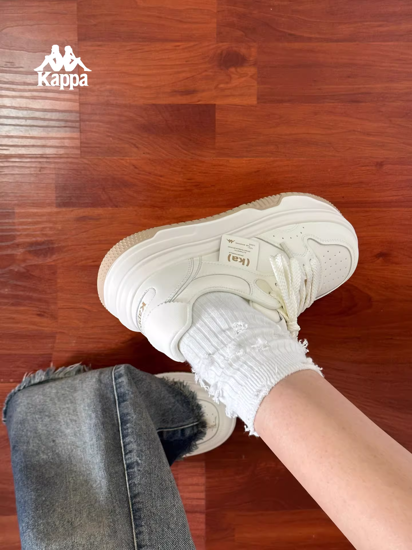 Giày thể thao đế dày tăng chiều cao Kappa dành cho nữ, giày trắng thời trang mùa đông mới 2025, giày thể thao đế mềm