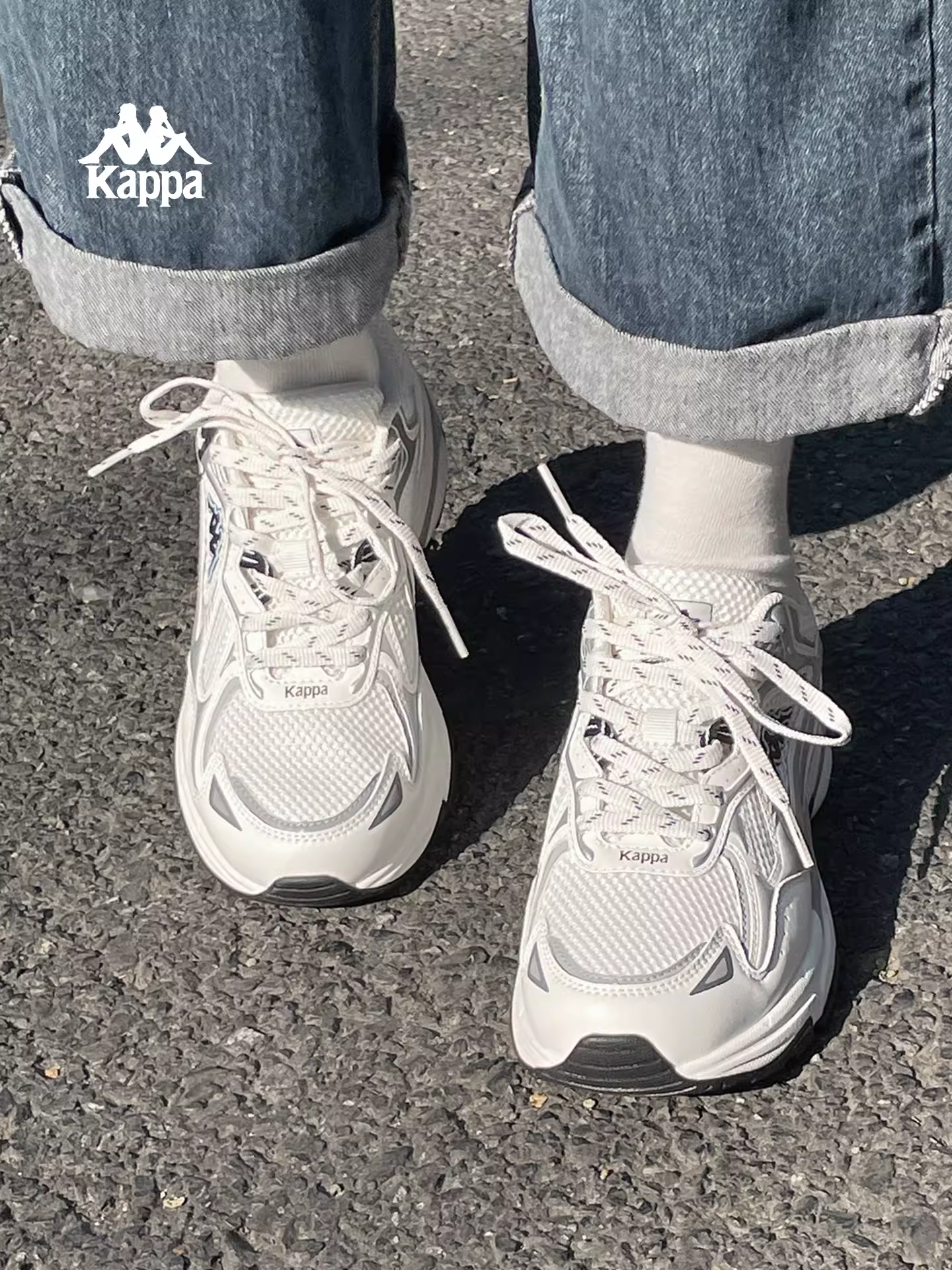 Giày bố đế dày Kappa dành cho nữ mùa đông 2025, kiểu dáng mới, phổ biến, giày thể thao retro thời trang, màu trắng