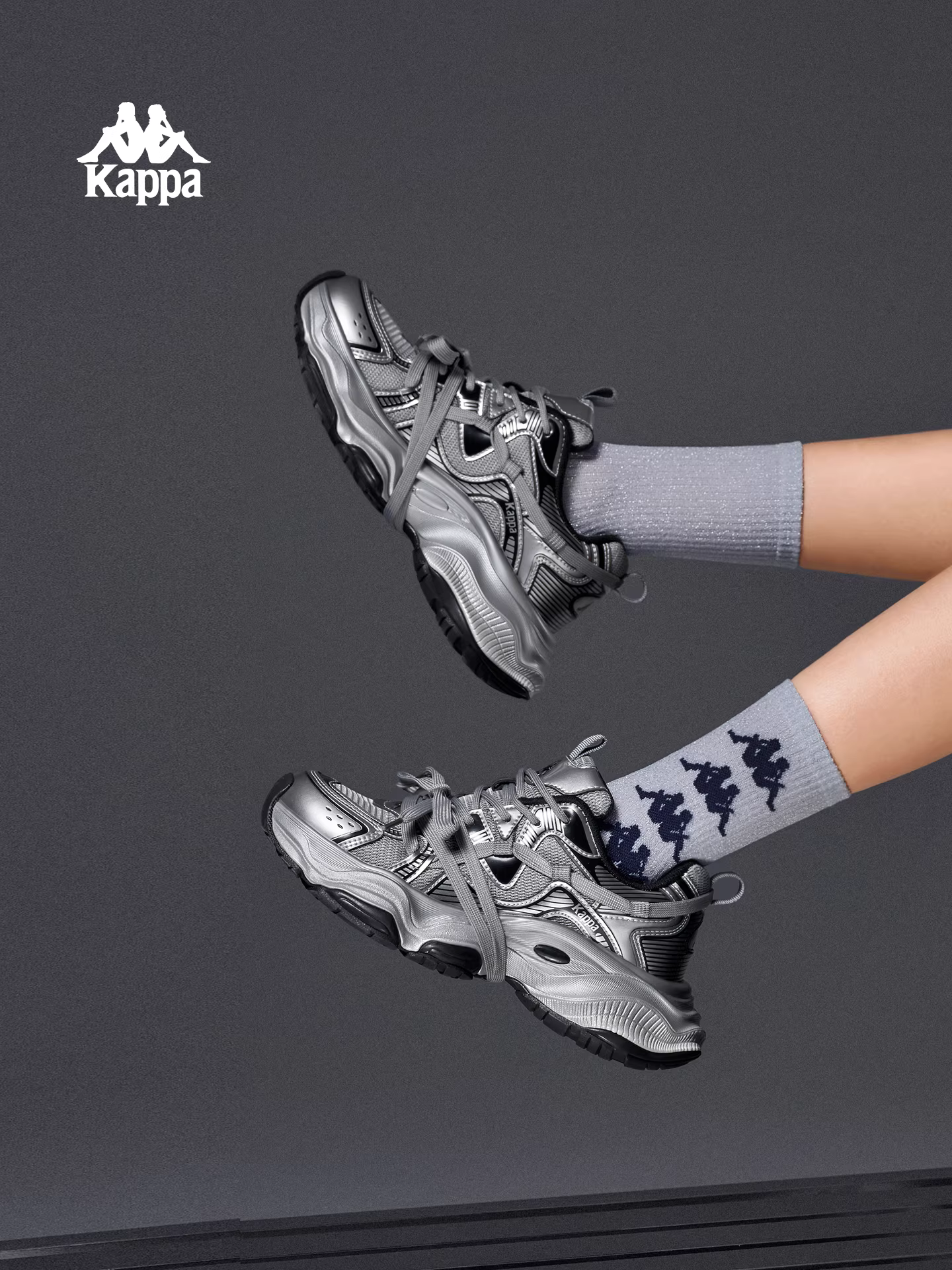 Giày thể thao nữ Kappa retro bạc kiểu dáng bố mùa đông 2025 mới, nhẹ, tăng chiều cao, thời trang, năng động