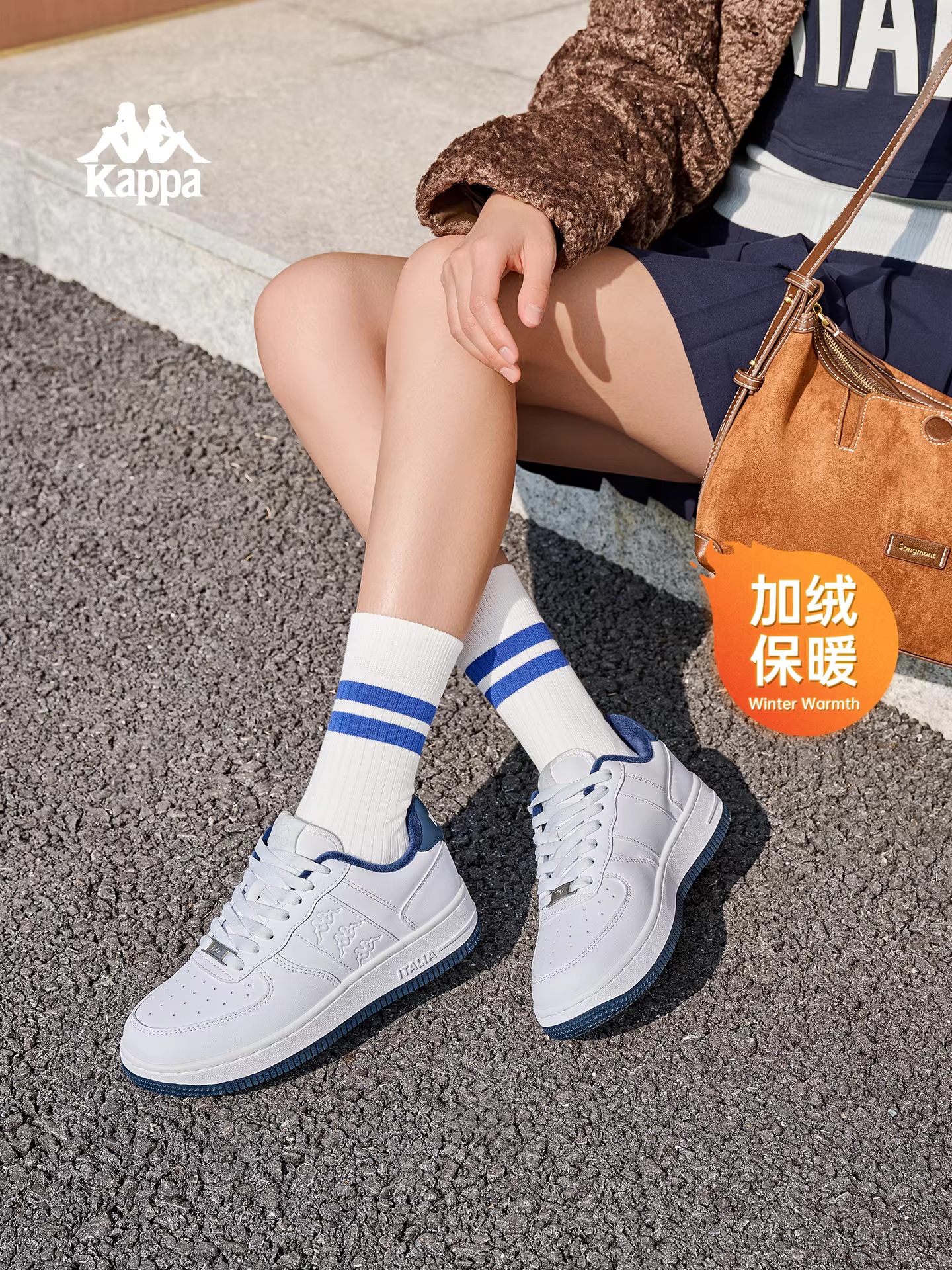 Giày nữ Kappa lót lông cừu màu trắng, giày thể thao mùa đông 2025 mới, dày dặn, ấm áp, kiểu retro, đế dày, giày bông đôi