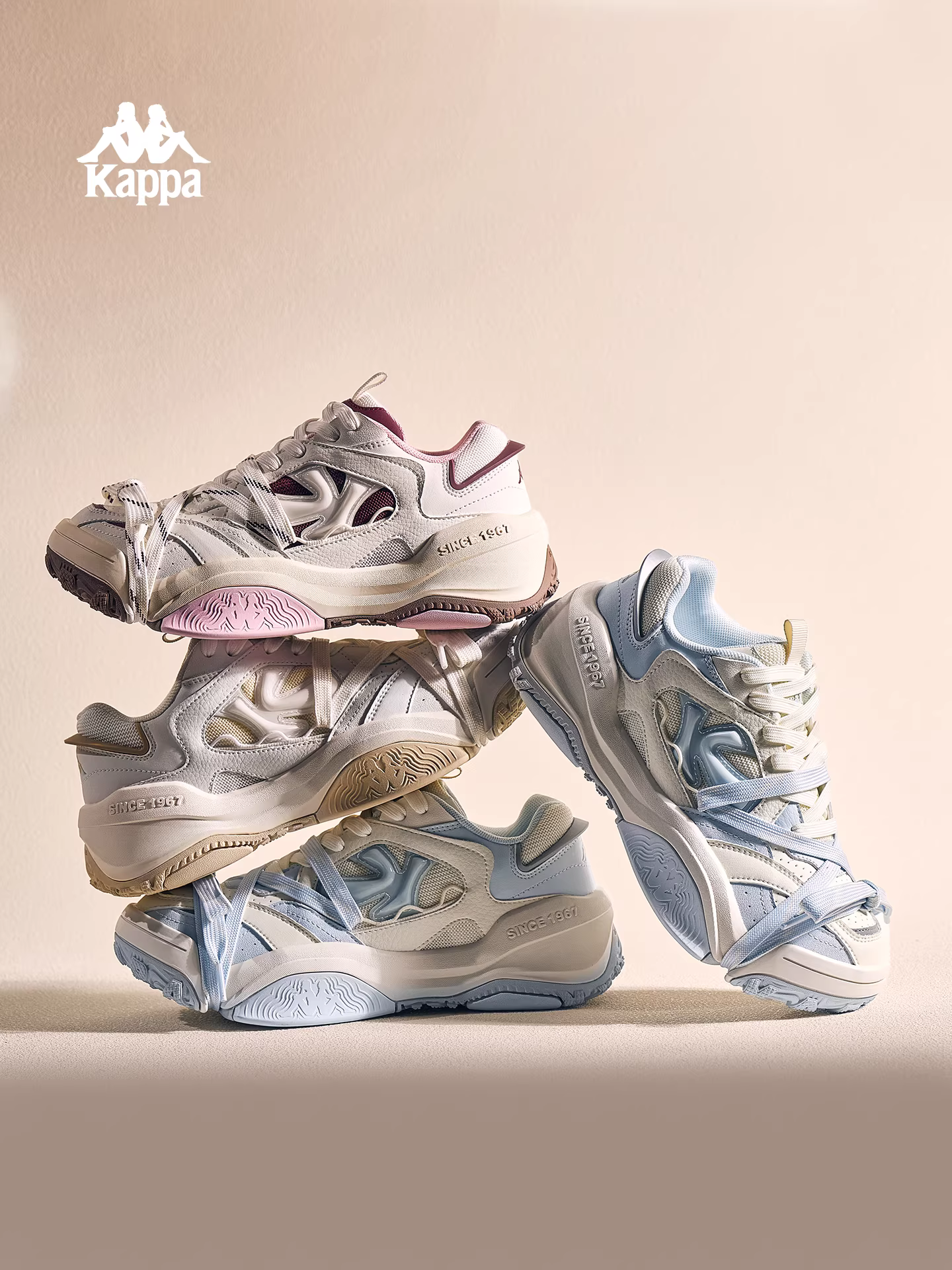 Giày thể thao cổ điển Kappa dành cho nữ mùa đông 2025 mới, đế dày, đa năng, màu trắng, phong cách thường ngày.