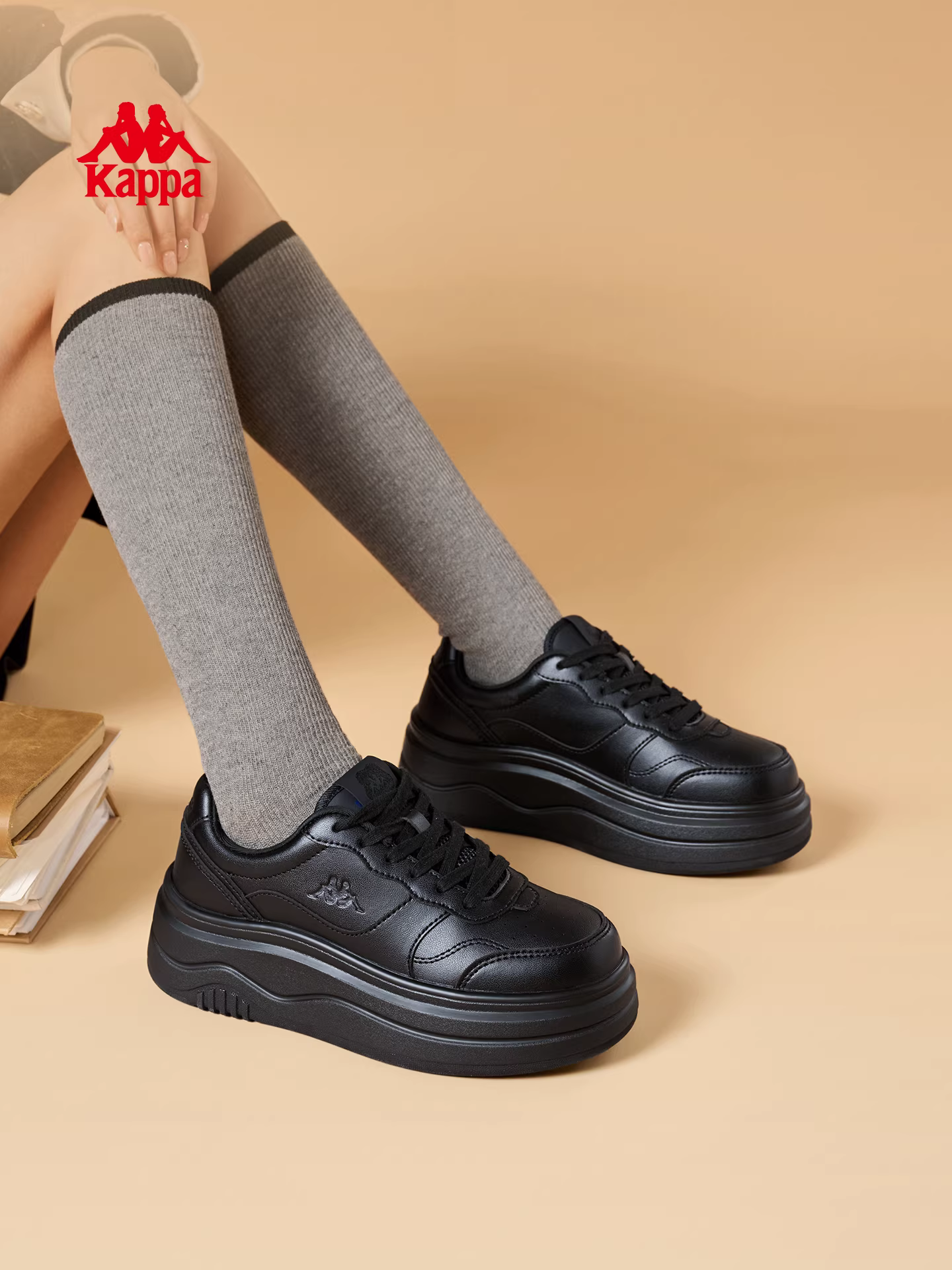 Giày thể thao đế dày Kappa dành cho nữ, giày trắng tăng chiều cao đa năng phổ biến năm 2025, giày thể thao mùa đông mới và giày thường ngày.