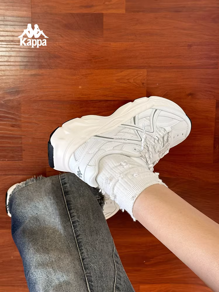 Giày thể thao đế dày tăng chiều cao Kappa dành cho nữ, giày sneaker trắng đa năng mùa đông 2025, giày thể thao phổ biến.