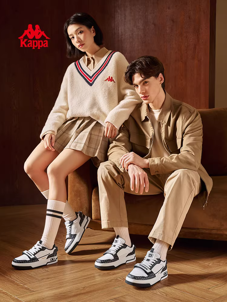 Giày thể thao nam Kappa kiểu dáng giản dị mùa đông 2025, kiểu retro cổ thấp màu trắng, giày thể thao thời thượng