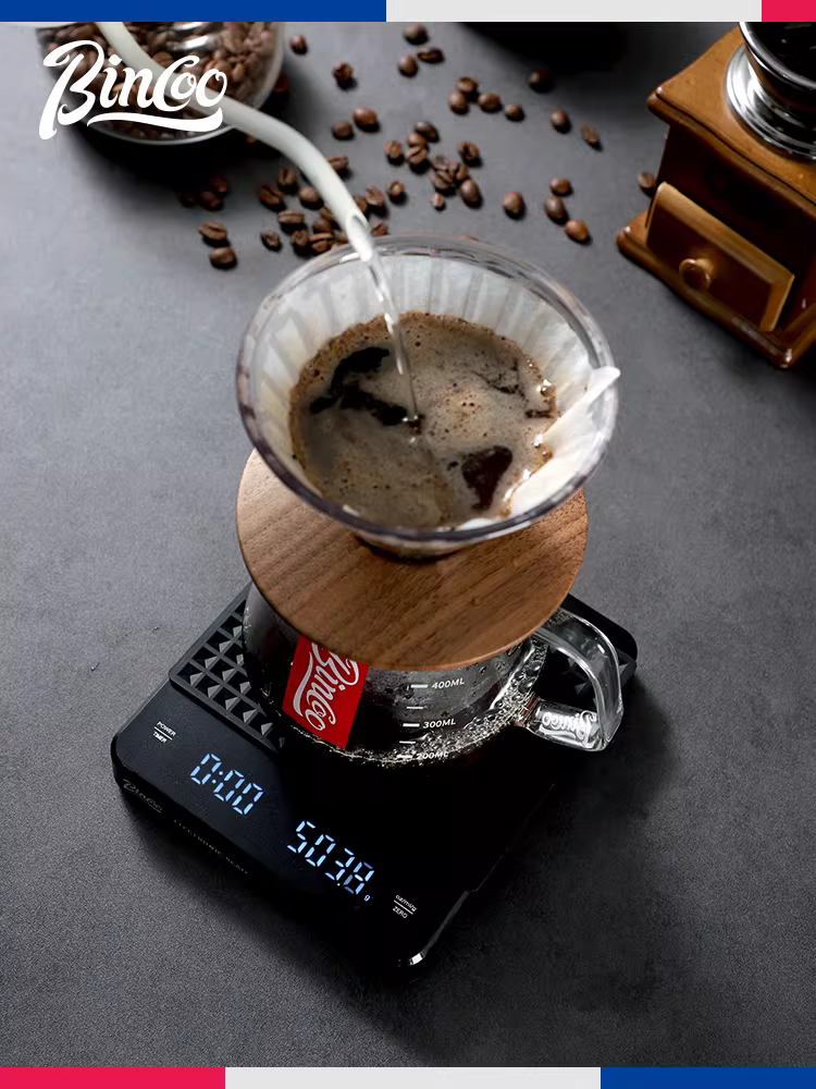 Cân kỹ thuật số pha cà phê thủ công Bincoo, cân nhà bếp thông minh, thiết bị cân hạt cà phê, cân hẹn giờ tự động đặc biệt