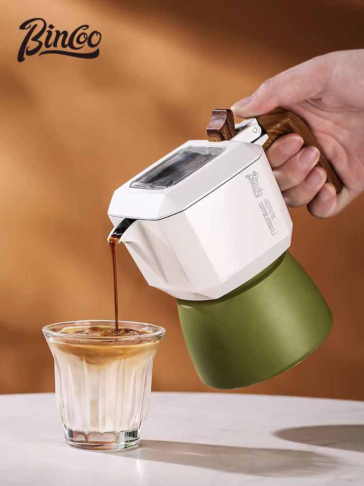 Máy pha cà phê moka pot hai van Bincoo, máy pha cà phê espresso nhỏ gia dụng, bộ pha cà phê thủ công