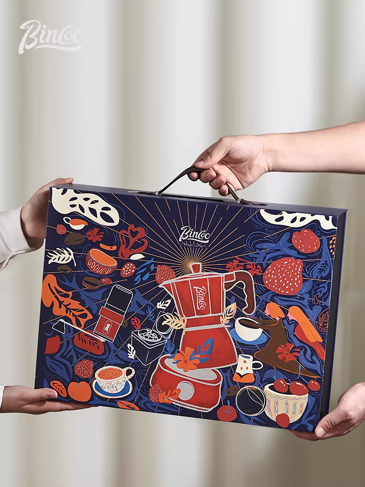 Bộ ấm pha cà phê moka hai van Bincoo đi kèm hộp quà tặng, dụng cụ pha cà phê tại nhà, bộ máy pha cà phê hoàn chỉnh, quà lưu niệm.