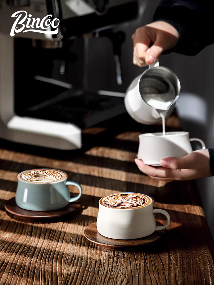 Bộ tách trà cà phê gốm sứ Bincoo phong cách Nhật Bản cổ điển, thiết kế thẩm mỹ cao và ly vẽ latte đẹp mắt