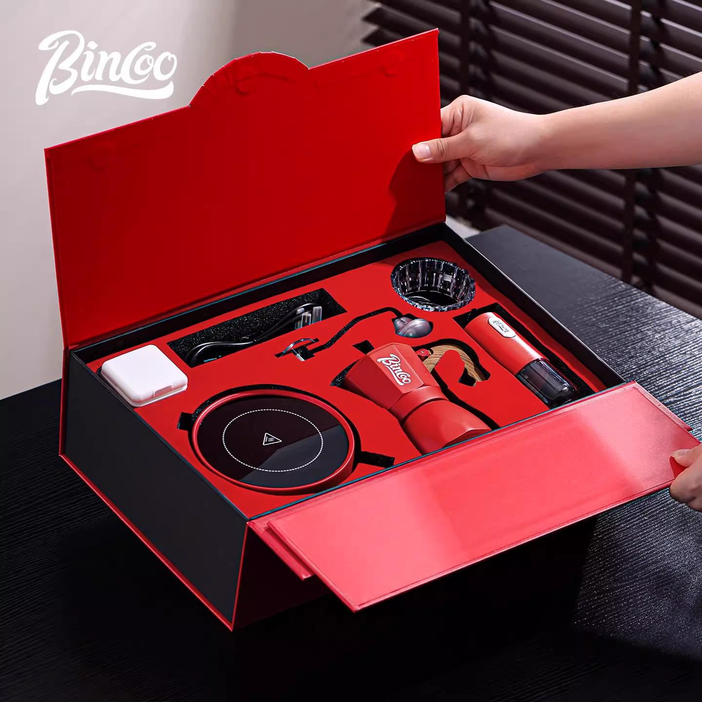 Bộ hộp quà tặng di động bình pha cà phê moka van đôi Bincoo, máy pha cà phê, cà phê espresso, quà tặng cho đám cưới, quà lưu niệm