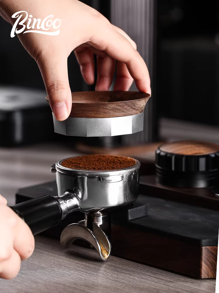 Vòng thu bột từ tính cà phê Bincoo, bộ thu bột tay cầm máy pha cà phê, vòng chống bay bột gỗ óc chó 51/58mm