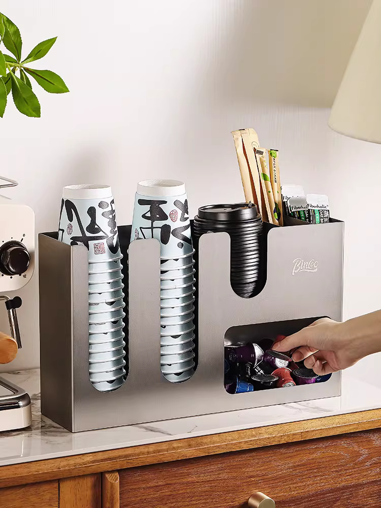 Giá để cốc giấy dùng một lần Bincoo, giá để đồ quán cà phê, quầy bar, giá để đồ đa năng sáng tạo, hộp đựng trà sữa, dùng cho thương mại