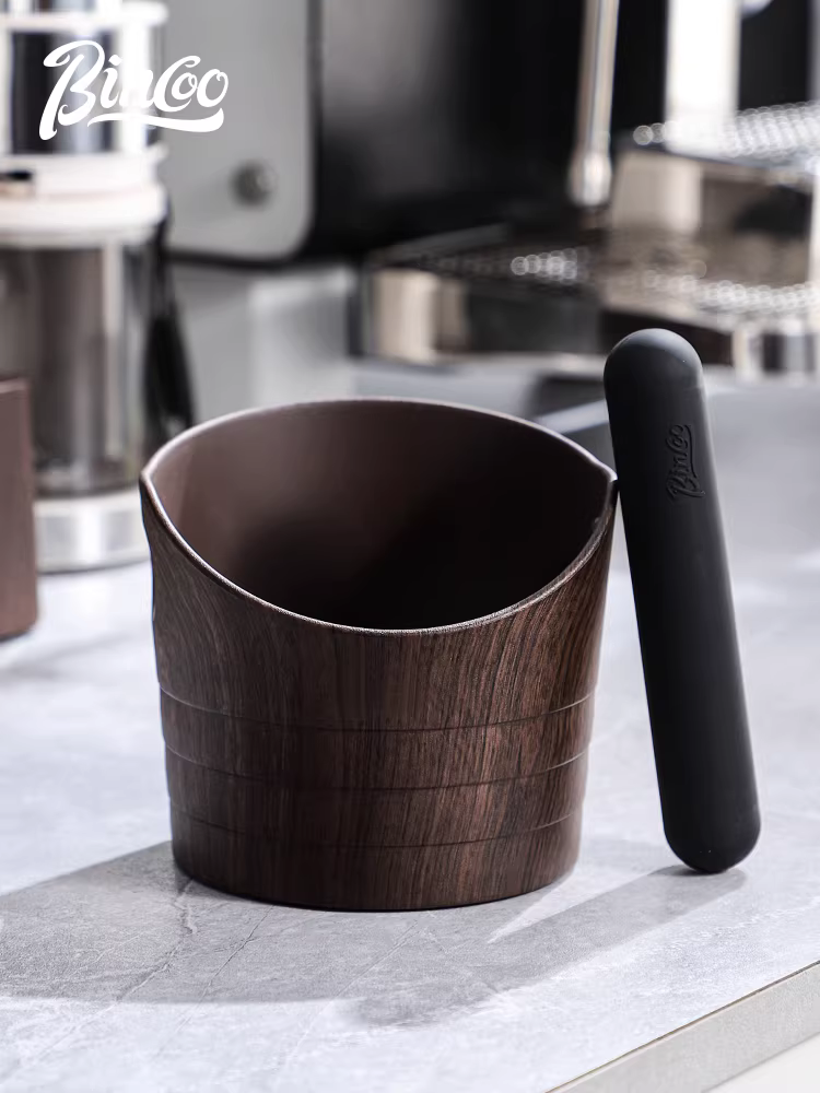 Hộp đựng bã cà phê Bincoo vân gỗ dùng cho gia đình, dụng cụ chứa chất thải kiểu Ý, hộp đựng bã cà phê, dụng cụ nén cà phê mini.