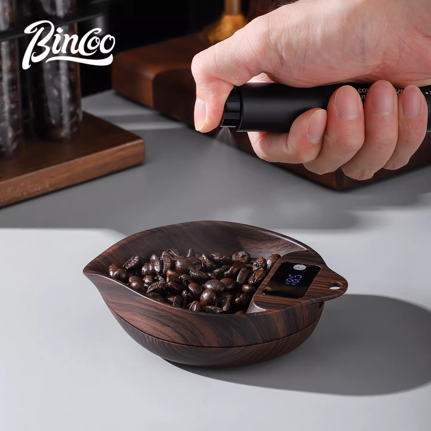 Cân điện tử pha cà phê Bincoo có khay đựng hạt cà phê, cân pha cà phê thủ công, khay đựng hạt cà phê tích hợp, khay hiển thị cân hẹn giờ pha cà phê espresso