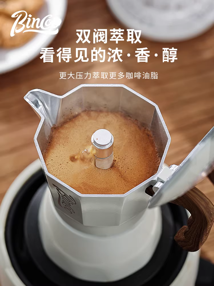Bộ pha cà phê moka hai van Bincoo dùng trong gia đình, máy pha cà phê espresso nhỏ, máy pha cà phê kiểu Ý, dụng cụ pha cà phê