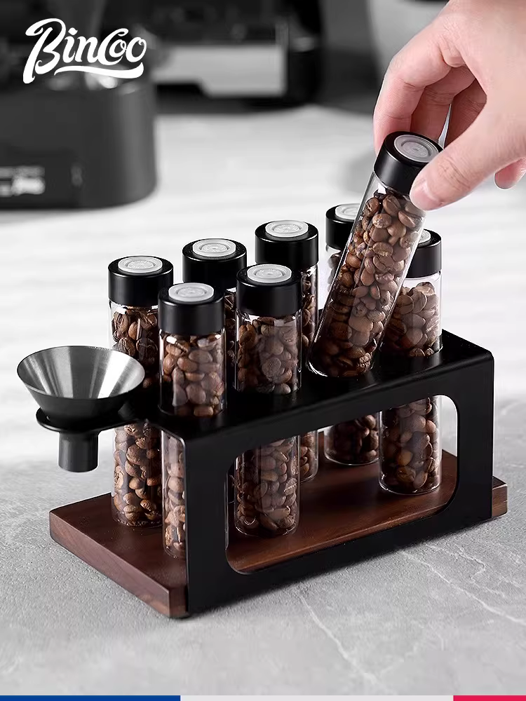 Giá để trưng bày cà phê hạt Bincoo, lọ đựng trong suốt có van xả một chiều, chai đựng di động, chai giữ mùi thơm