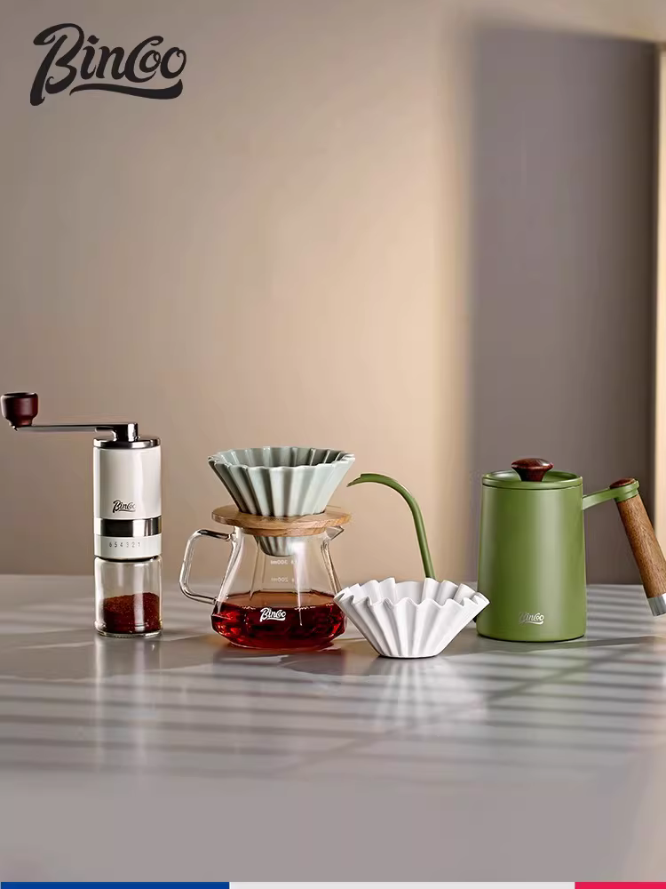 Bộ ấm pha cà phê thủ công chất lượng cao Bincoo, ấm chia cà phê, máy xay cà phê hạt nhỏ cầm tay dùng trong gia đình