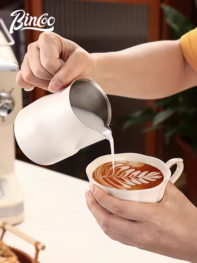 Cốc tạo bọt sữa bằng thép không gỉ Bincoo, vòi nhọn, dung tích 450/600ml, chuyên dụng cho latte art