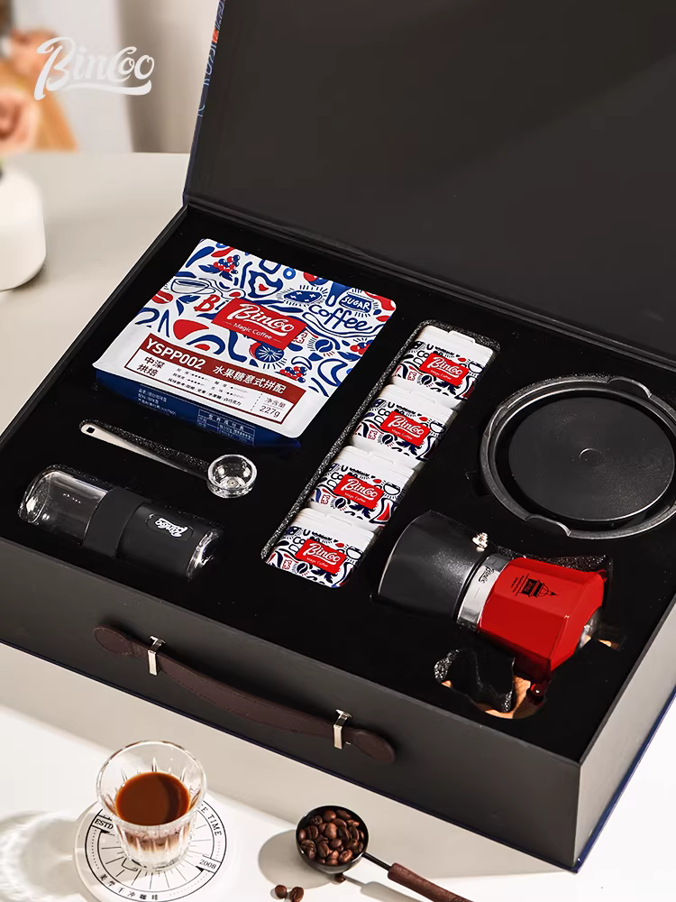 Bộ ấm pha cà phê moka hai van Bincoo đi kèm hộp quà tặng, dụng cụ pha cà phê tại nhà, bộ máy pha cà phê hoàn chỉnh, quà lưu niệm.