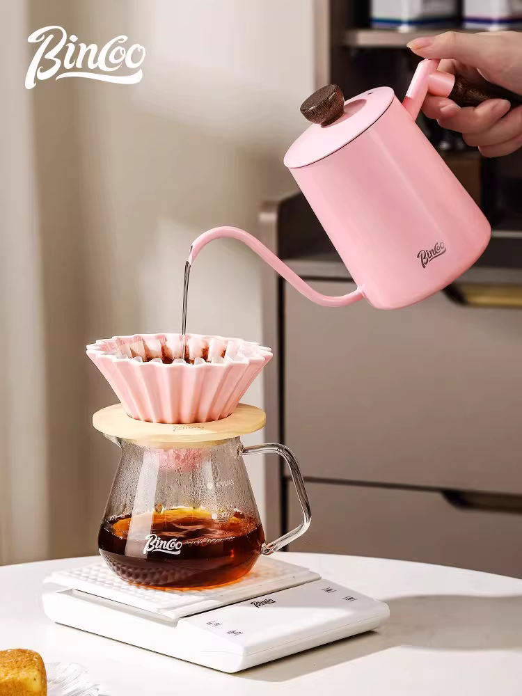 Bình pha cà phê thủ công màu hồng Bincoo, bộ dụng cụ pha cà phê gia đình, cốc lọc, máy xay cà phê