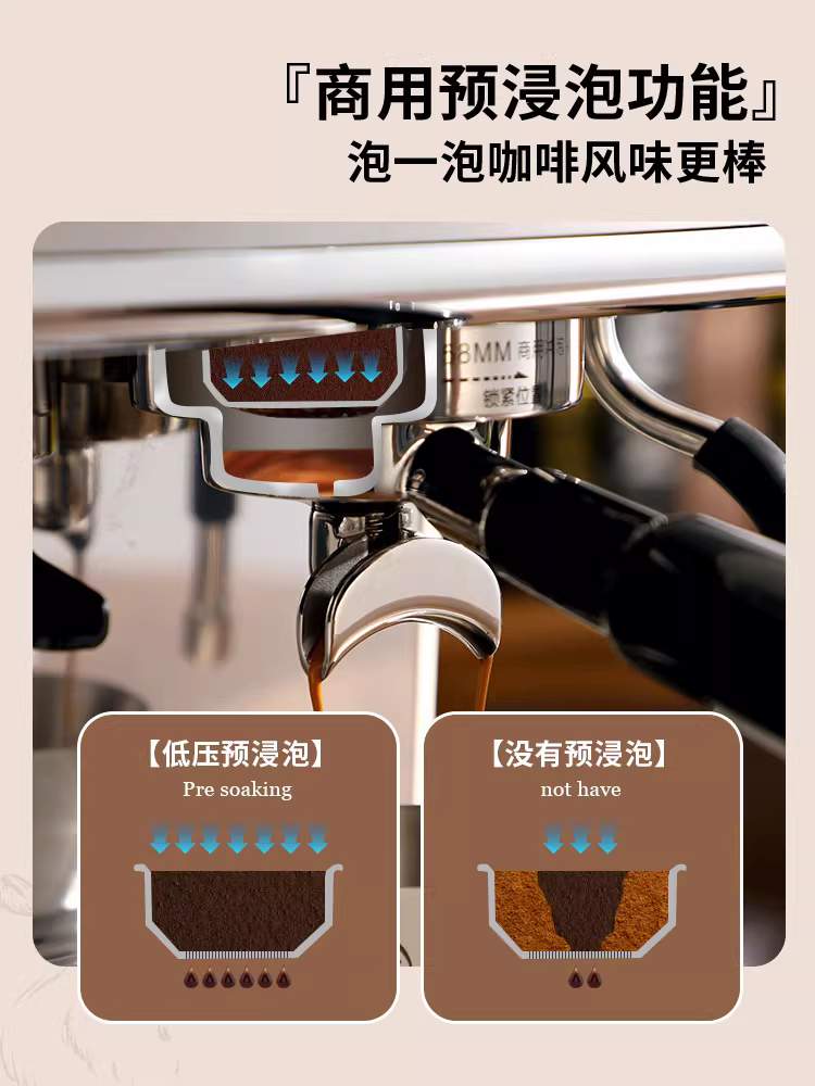Máy pha cà phê espresso Bincoo hai boiler, 58MM, dùng cho gia đình nhỏ, tích hợp xay và pha, bán chuyên nghiệp.