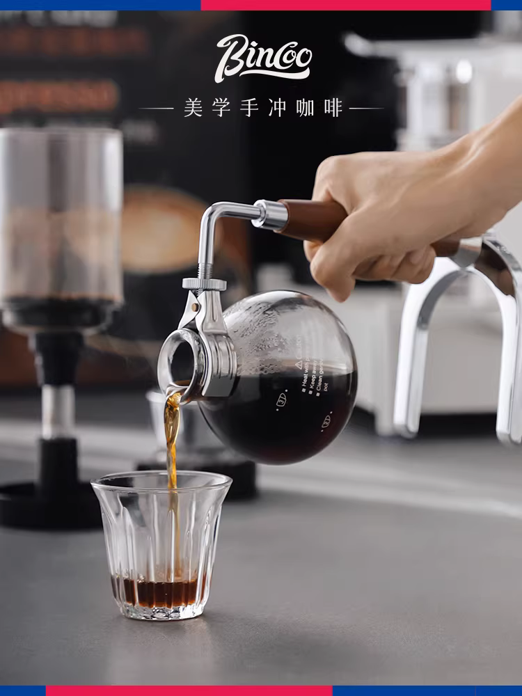 Bộ pha cà phê bằng kính Bincoo, bình pha cà phê gia dụng, tay cầm gỗ chắc chắn, máy xay cà phê cầm tay nhỏ, bộ máy pha cà phê.