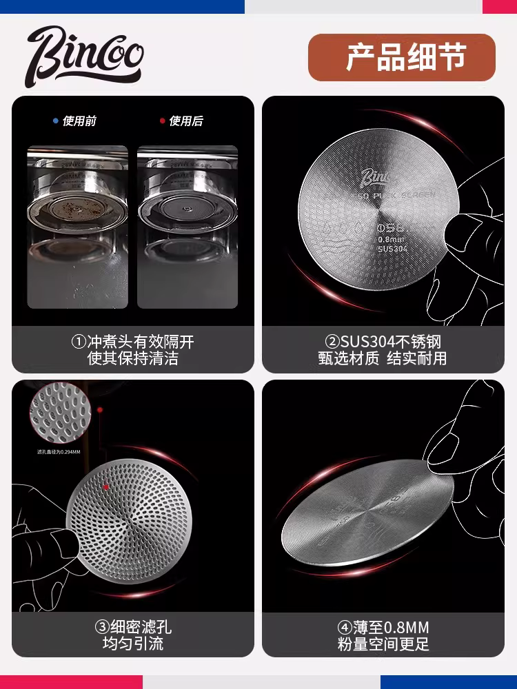 Lưới lọc chiết xuất cà phê Espresso bằng thép không gỉ Bincoo Galaxy Coffee, tấm lọc sintered cho hệ thống phân phối nước thứ cấp