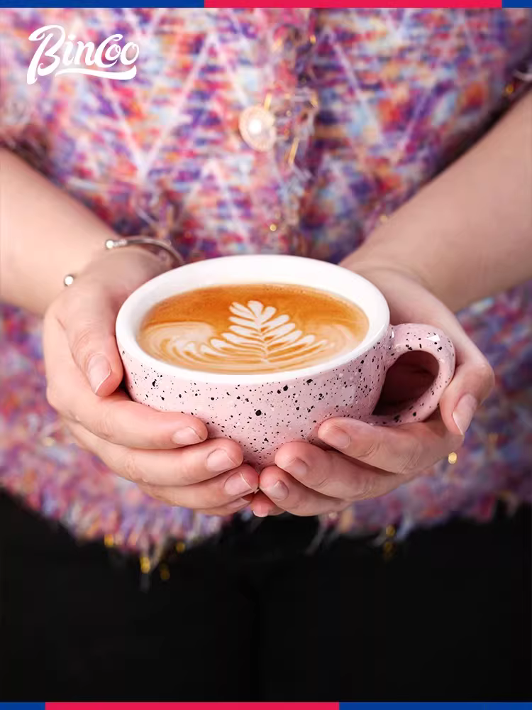 Bộ tách trà cà phê sứ Bincoo, họa tiết Latte Art, phong cách châu Âu, tinh tế, dùng cho trà chiều.