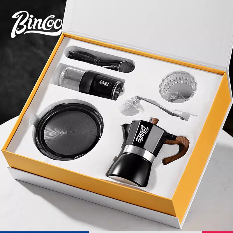 Bộ quà tặng ấm pha cà phê Bincoo Moka, thiết bị pha cà phê gia dụng, bộ ấm pha cà phê thủ công nhỏ gọn, quà tặng sinh nhật