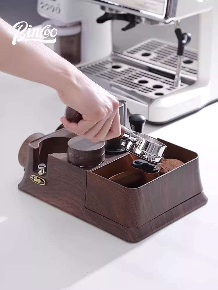 Đế ép cà phê đa năng Bincoo, dụng cụ phân phối bột cà phê espresso, hộp đựng bã cà phê, bộ dụng cụ giá đỡ tay cầm