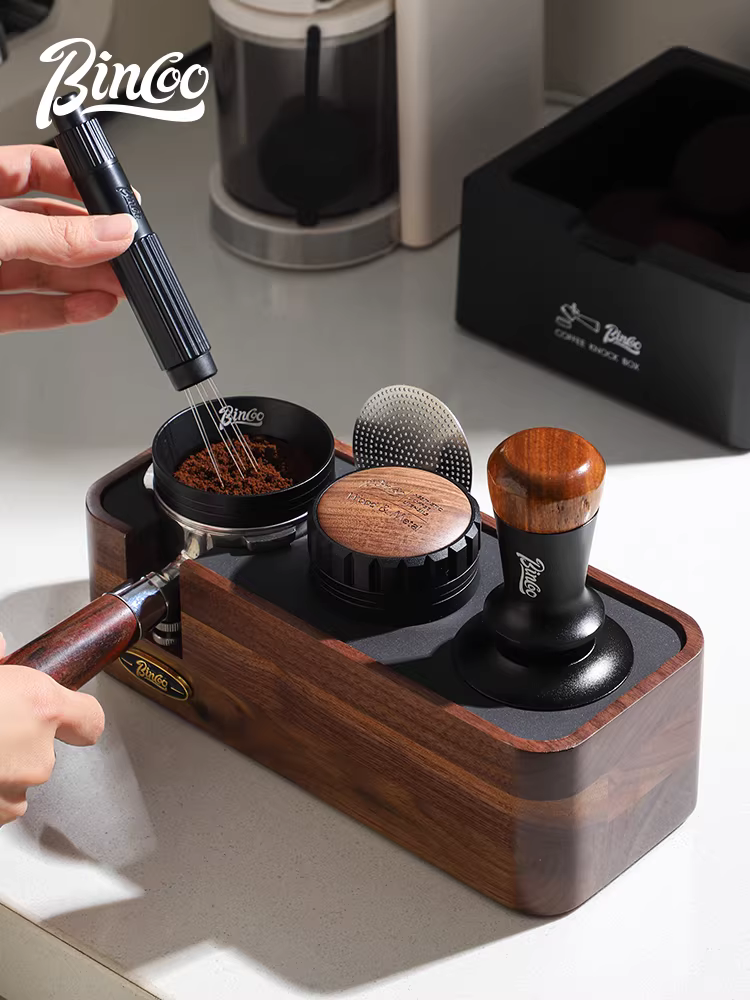 Bộ dụng cụ pha cà phê Bincoo: đế tamper gỗ óc chó 51/58mm, dụng cụ phân phối cà phê, búa tamper