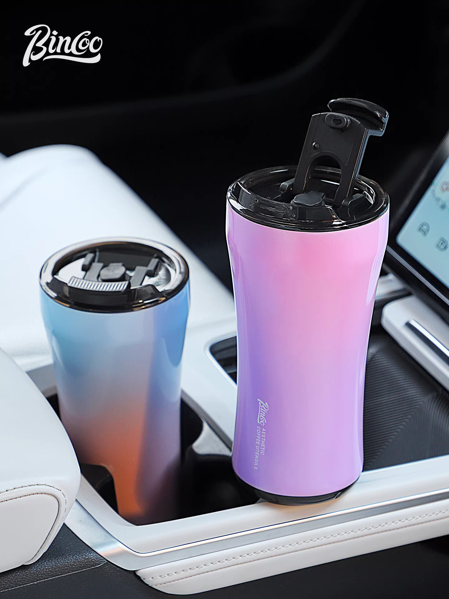 Ly giữ nhiệt Bincoo nhiều màu sắc, ly cà phê treo tai, ly nước di động cho ô tô, ly kiểu mới cao cấp dành cho nữ