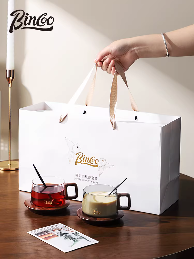 Hộp quà tặng tách trà và đĩa Bincoo, quà lưu niệm đám cưới, quà tân gia, quà sinh nhật, cặp tách thủy tinh