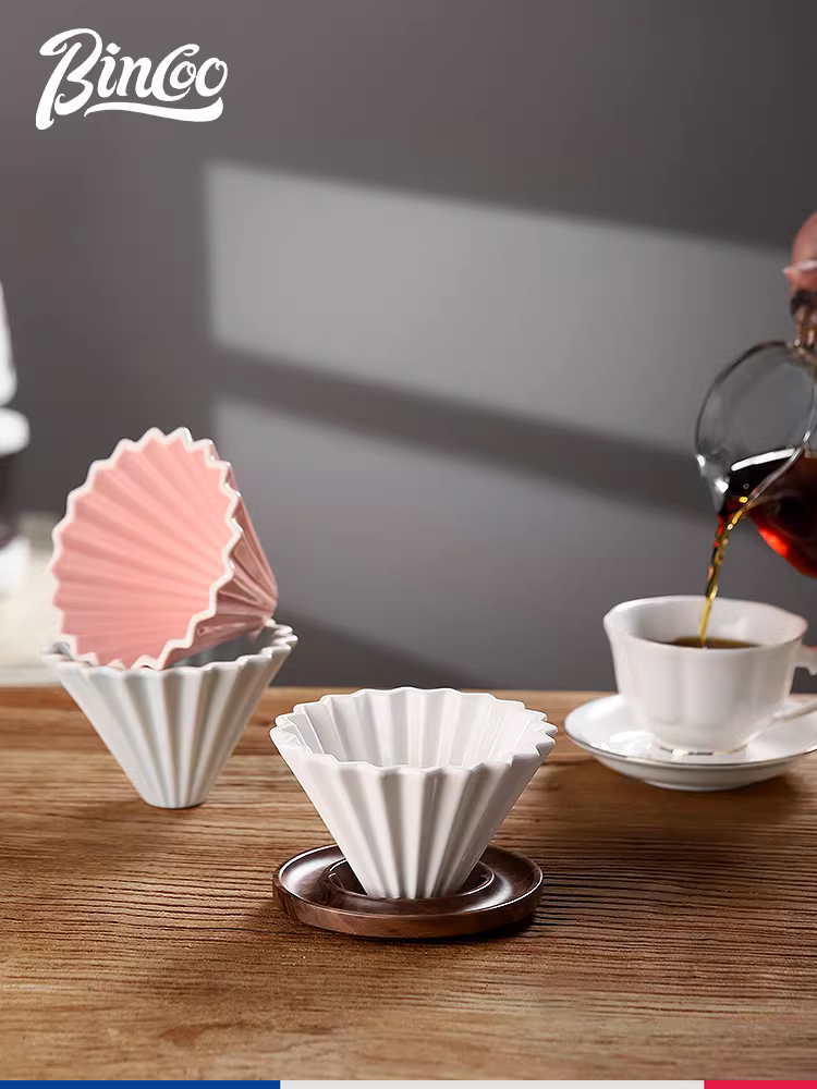 Bộ lọc cà phê thủ công Bincoo, cốc lọc gốm gia dụng, giá đỡ cốc lọc gỗ óc chó, bộ giấy lọc bánh V60