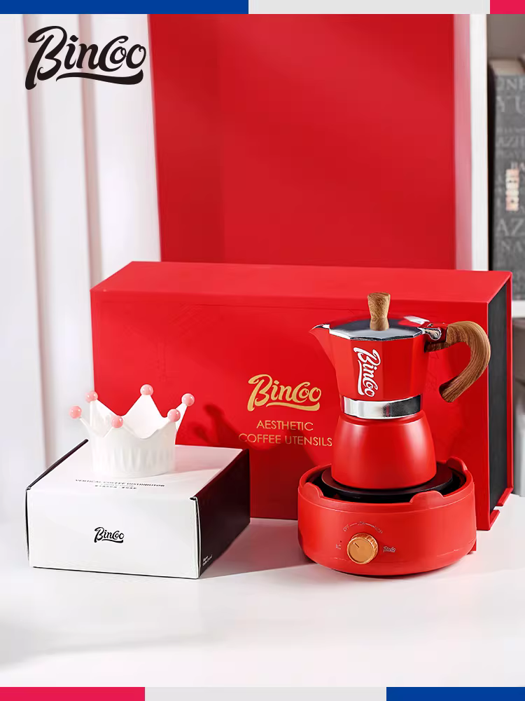 Hộp quà cà phê Bincoo Moka pot, ấm pha cà phê Ý, bộ quà tặng cưới, quà tặng ngày lễ tình nhân Trung Quốc, quà tặng thiết thực