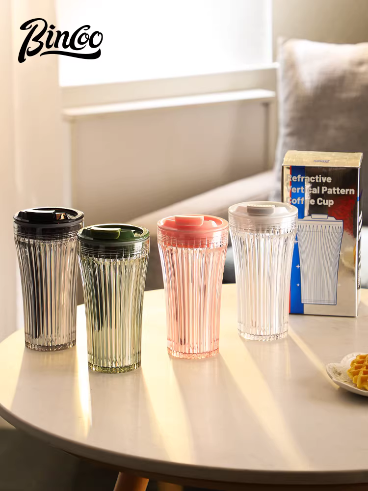 Cốc cà phê khúc xạ Bincoo, cốc văn phòng có nắp, chất lượng cao, đơn giản, di động, cốc xe hơi, chịu nhiệt cao