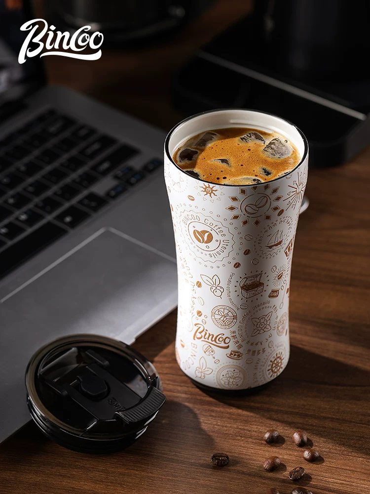 Cốc giữ nhiệt cà phê Bincoo, cốc du lịch ngoài trời, có lớp lót gốm, thép không gỉ 316, thẩm mỹ cao, cốc di động gắn xe hơi