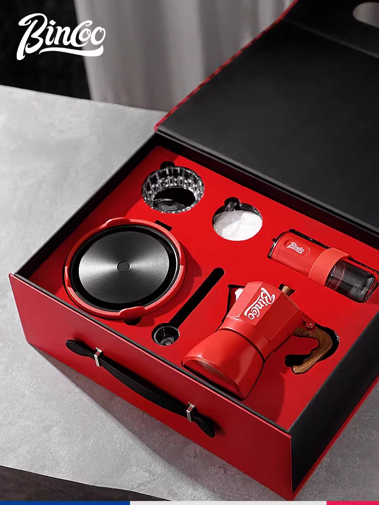 Bộ ấm pha cà phê Bincoo Moka pot di động, hộp quà tặng, dùng để pha cà phê espresso, cà phê pha thủ công, sử dụng tại nhà, quà tặng sinh nhật