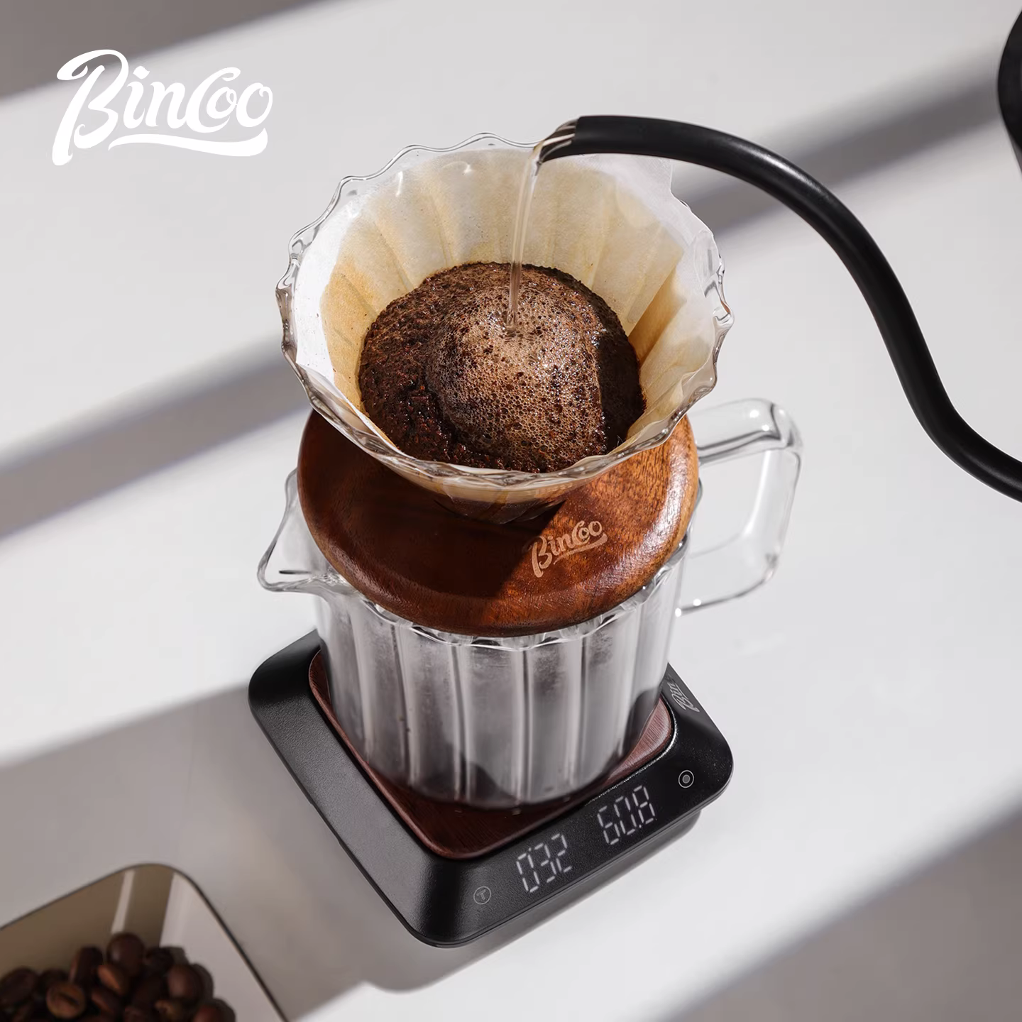 Cân điện tử pha cà phê kiểu Ý Bincoo, cân cà phê mini chuyên dụng cho pha cà phê thủ công, hẹn giờ thông minh, cân hạt cà phê.