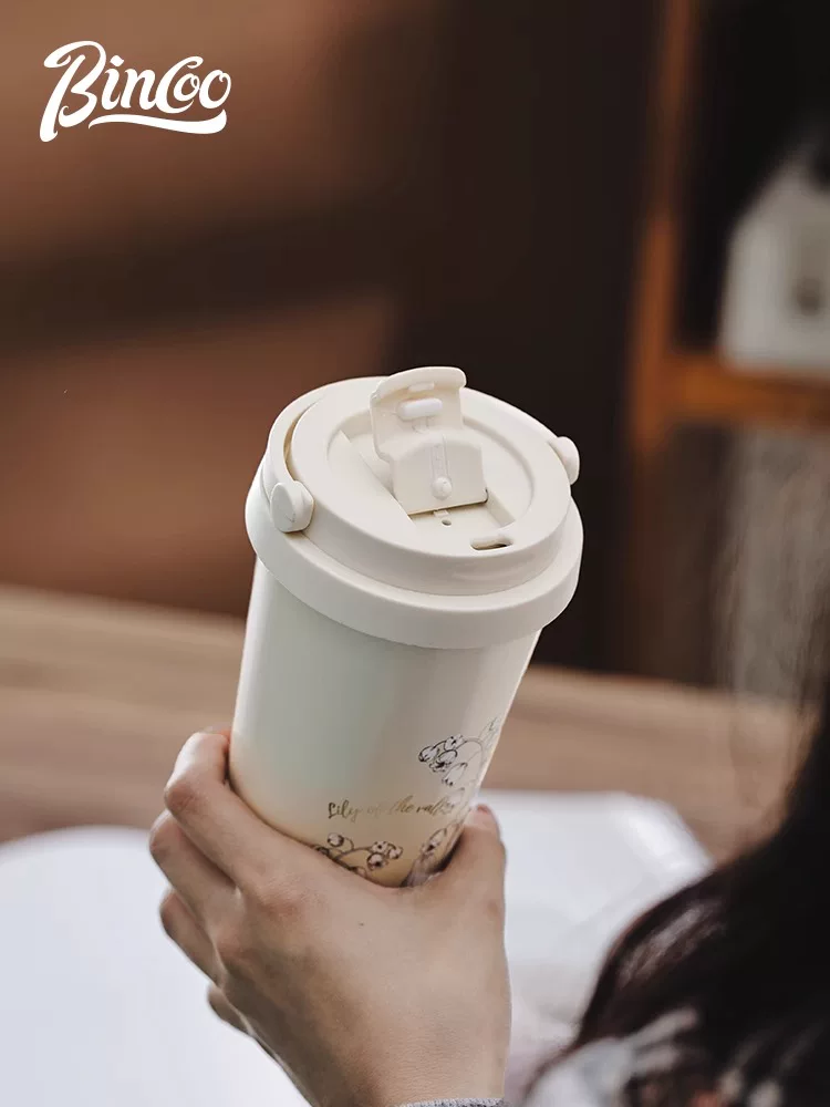 Ly cà phê Bincoo có lớp lót bằng gốm, cốc nước di động, bình giữ nhiệt bằng thép không gỉ cao cấp dành cho nữ, kiểu dáng mới để sử dụng khi di chuyển.