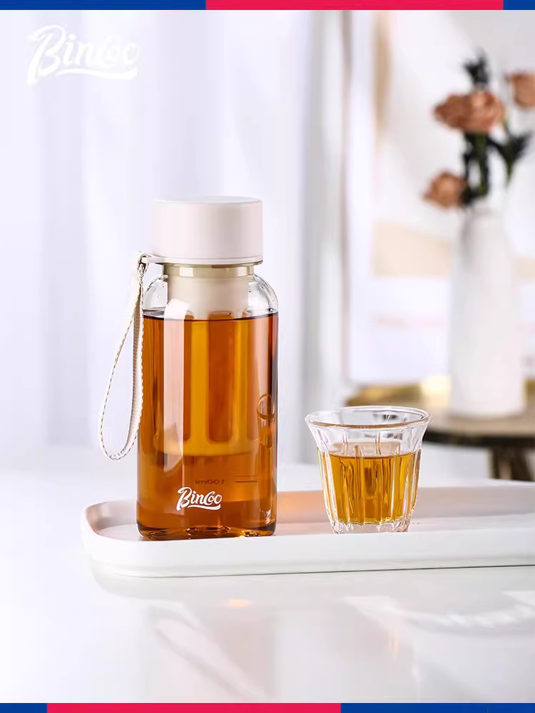 Cốc pha cà phê lạnh Bincoo, bình pha trà lạnh di động, bình nước Tritan di động, kín hơi, ngăn cách trà và nước, cốc trà hoa.