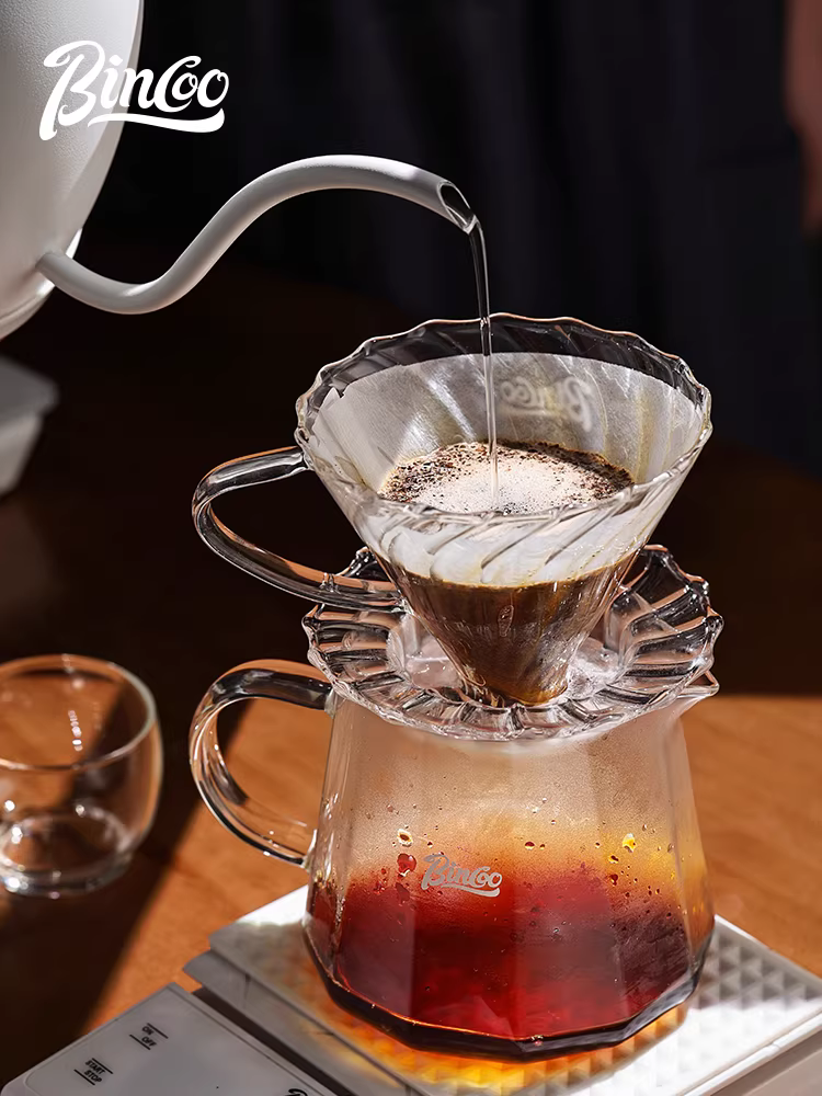 Bộ dụng cụ pha cà phê bằng kính Bincoo, gồm cốc chia cà phê, bộ ly nếm, cốc lọc V60, giấy lọc cà phê, phễu, ấm pha cà phê thủ công