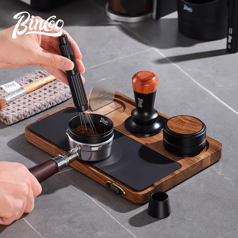 Tấm lót tamper cà phê Bincoo, giá để đồ bằng gỗ óc chó, đế tamper quầy bar, phụ kiện máy pha cà phê espresso