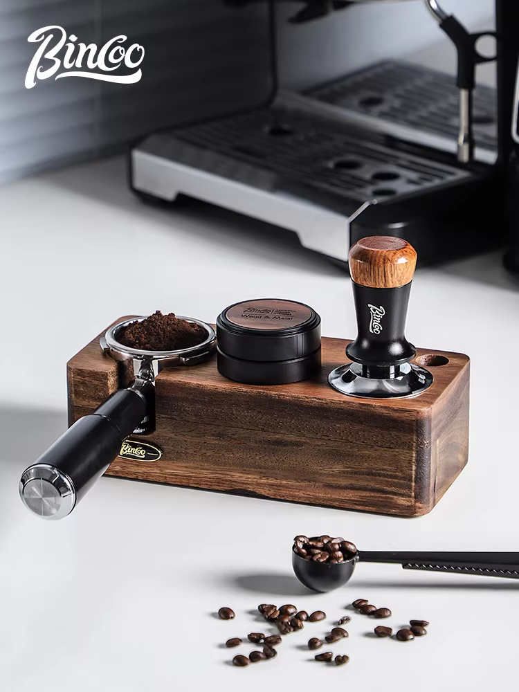 Bộ đế và dụng cụ phân phối cà phê bằng gỗ nguyên khối Bincoo 51/58mm, phụ kiện máy pha cà phê espresso, hộp đựng