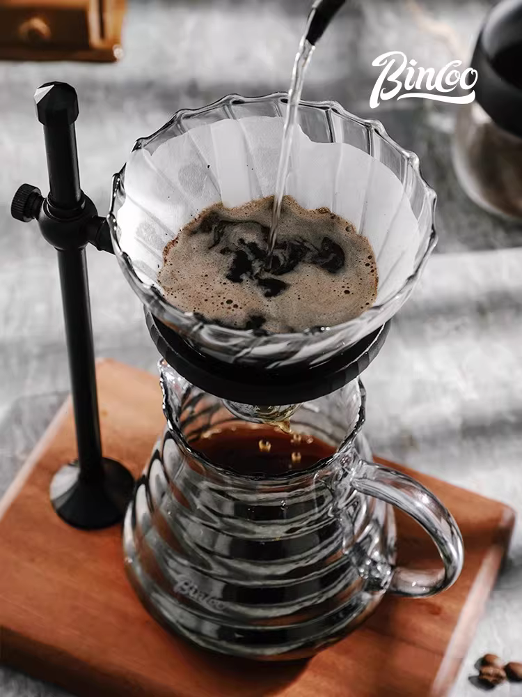 Bộ dụng cụ pha cà phê thủ công Bincoo bằng gỗ, gồm giá đỡ, bộ lọc, cốc, phễu, dụng cụ khác dùng cho gia đình