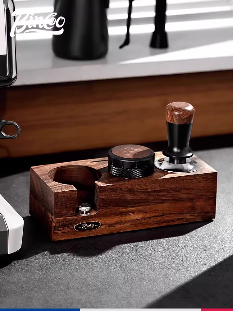 Bộ dụng cụ làm cà phê Bincoo bằng gỗ óc chó, kiểu Ý, gồm dụng cụ phân phối cà phê 51/58mm, dụng cụ đầm cà phê, bộ ba món