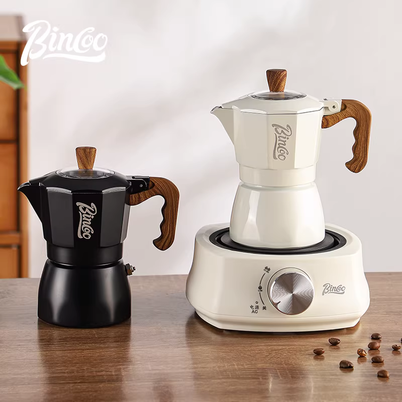 Bình pha cà phê Moka Bincoo hai van, bếp điện gốm, máy pha cà phê nhỏ gia đình, máy pha cà phê espresso bằng thép không gỉ
